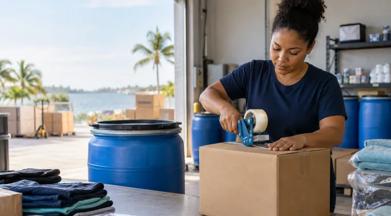 A customer preparing a shipment and its contents