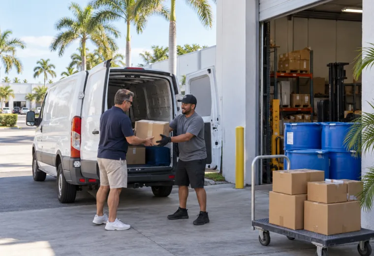 Illustrative scene of a customer drop-off at a South Florida receiving bay