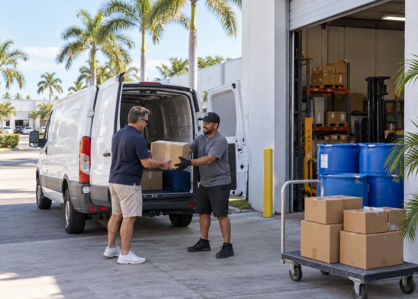 Illustrative scene of a customer drop-off at a South Florida receiving bay